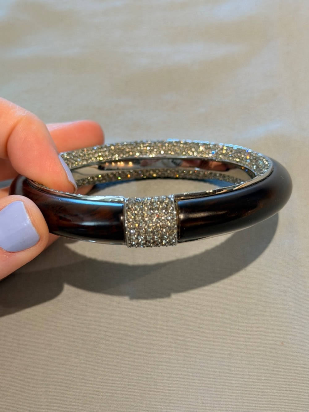 Wood and Swarovsky crystal bangle bracelet - Picture 4 of 4